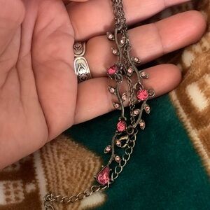 Chic Pink Gemstone Leaf Necklace